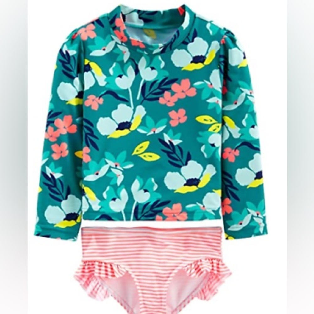 Simple Joys Carter's Girls Floral Rashguard Set Floral Swimsuit Size 24 months